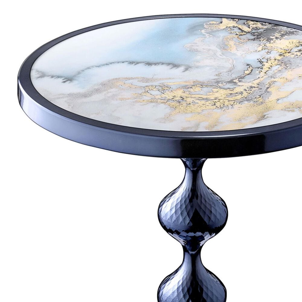 Furniture of America Gleam Round End Table in Polished Blue and Ocean, , large