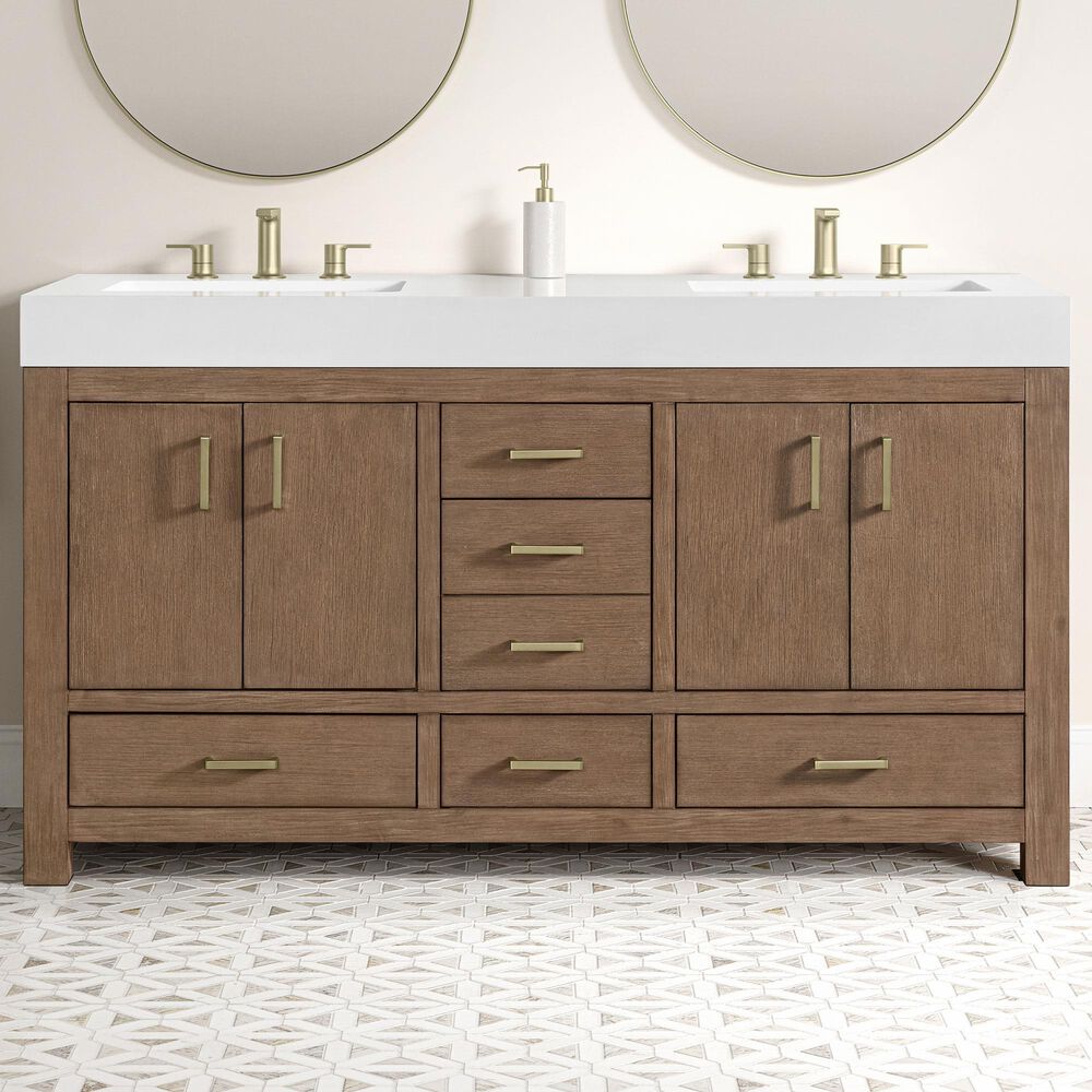 37B Alanya 60" Double Bathroom Vanity in Walnut Drift with White Composite Stone Top, , large