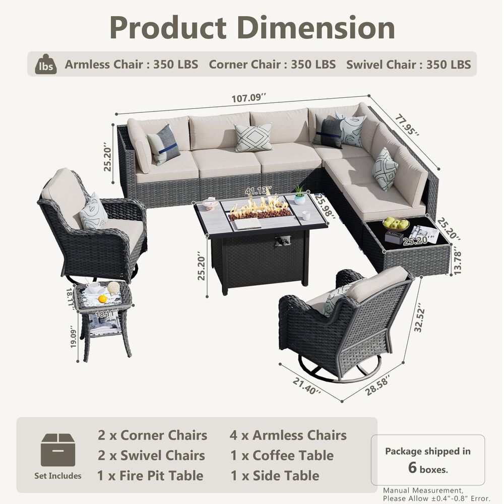 HOMLUX 11-Piece Patio Sectional Set in Beige, , large