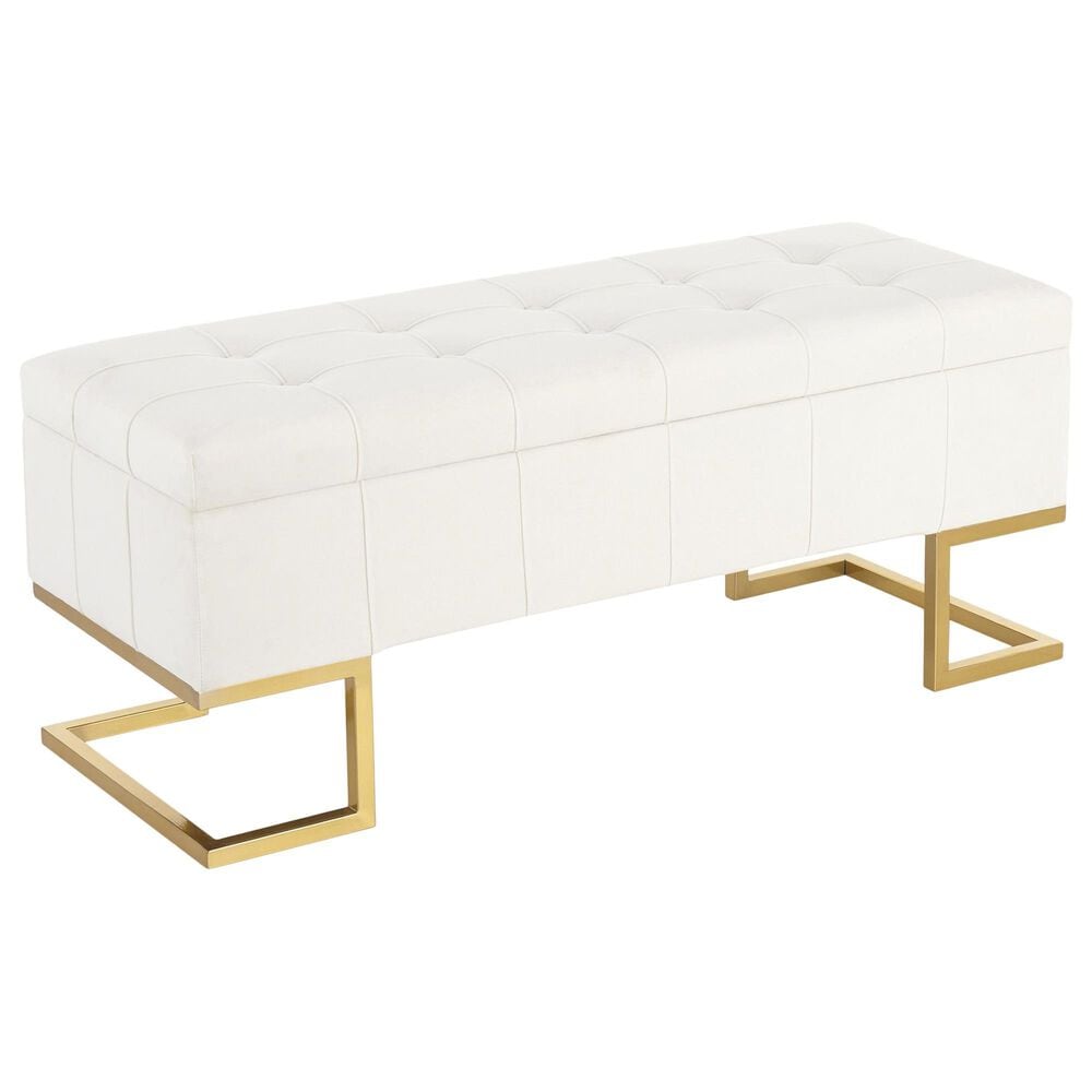 Lumisource Midas Storage Bench with White Velvet Cushion in Gold, , large