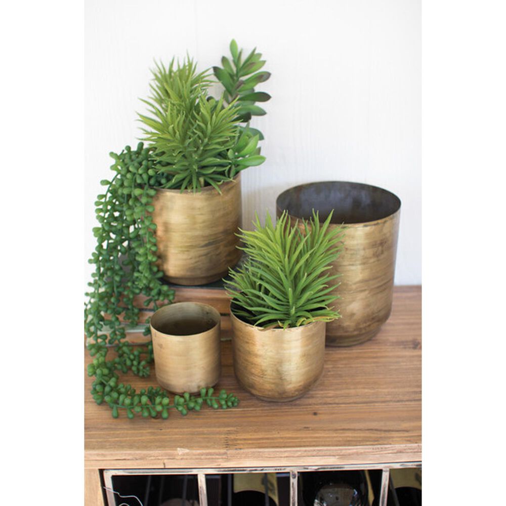 Kalalou Metal Flower Pots in Aged Brass (Set of 4), , large