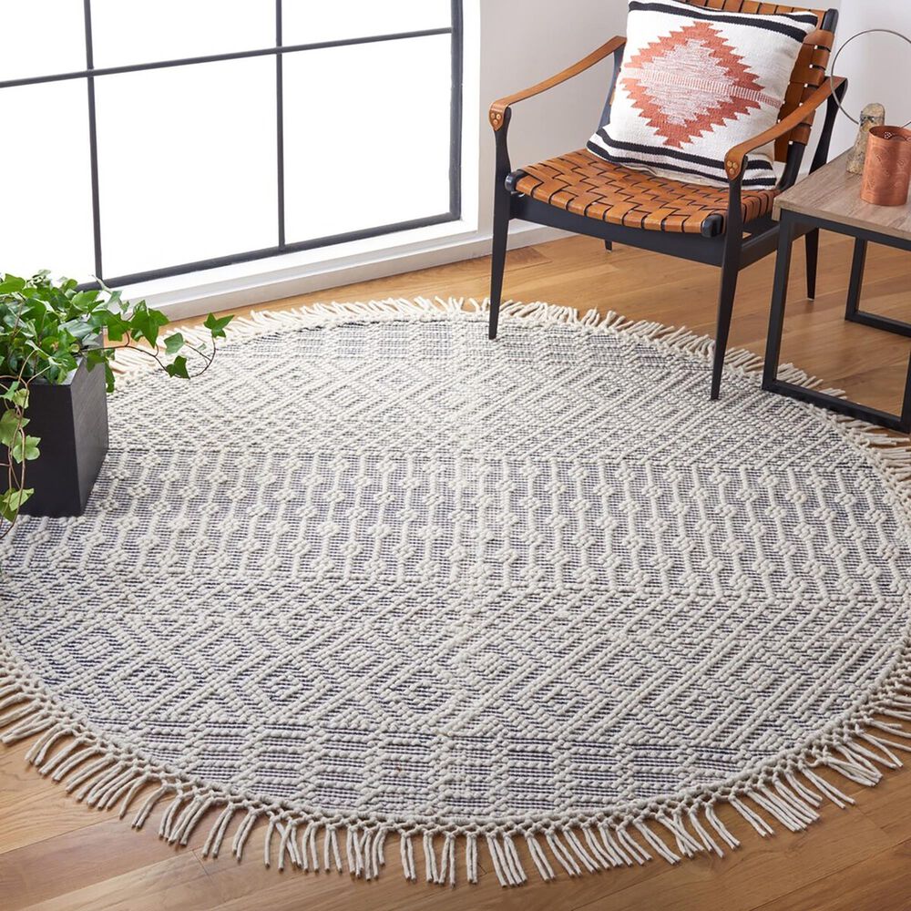 Safavieh Natura NAT852N 6&#39; Round Ivory and Navy Area Rug, , large