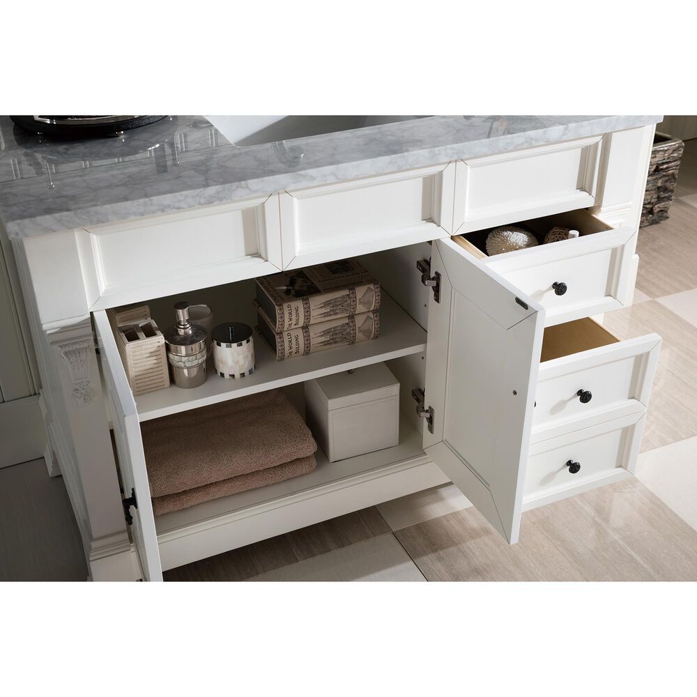 James Martin Vanities Brookfield 48&quot; Single Bathroom Vanity in Bright White with 3 cm Carrara White Marble Top and Rectangle Sink, , large