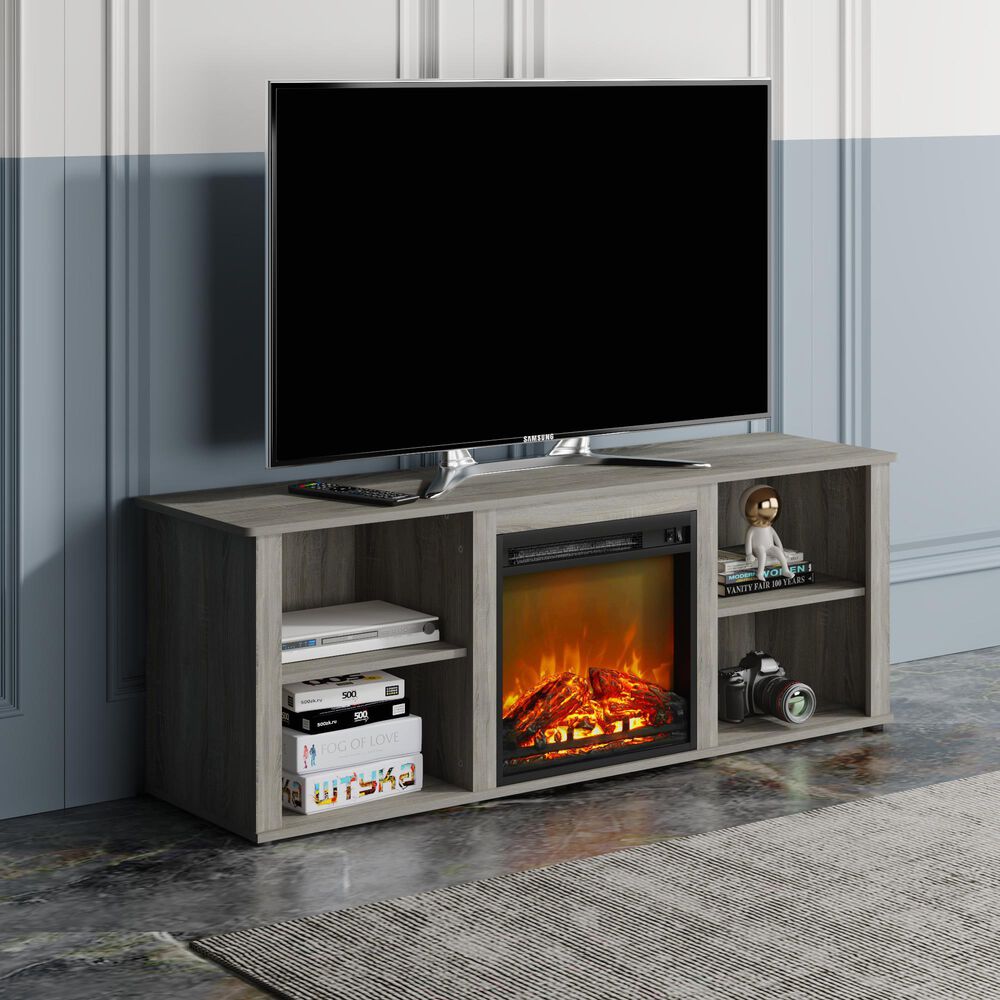HOMLUX 59" Fireplace TV Stand in French Oak Grey, , large