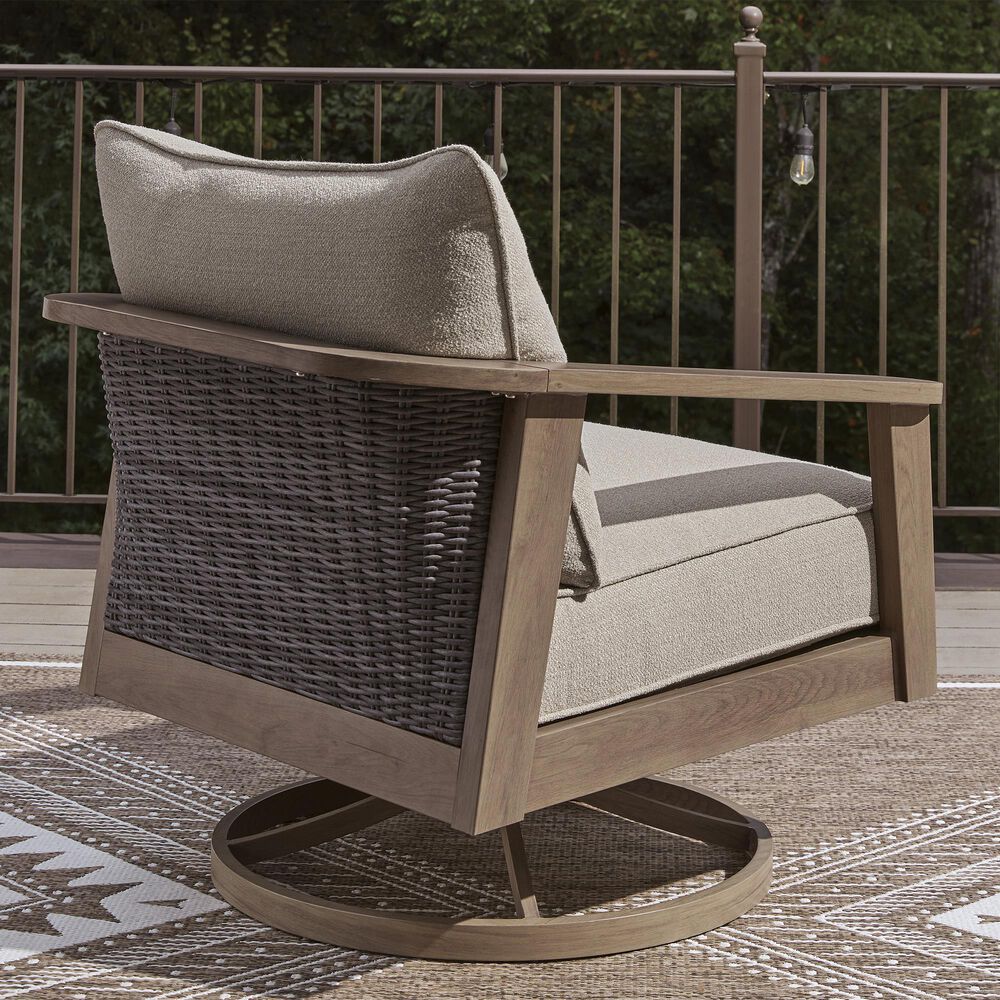 Ashley Harmony Headlands Outdoor Swivel Lounge Chair with Cushion in Natural and Gray, , large