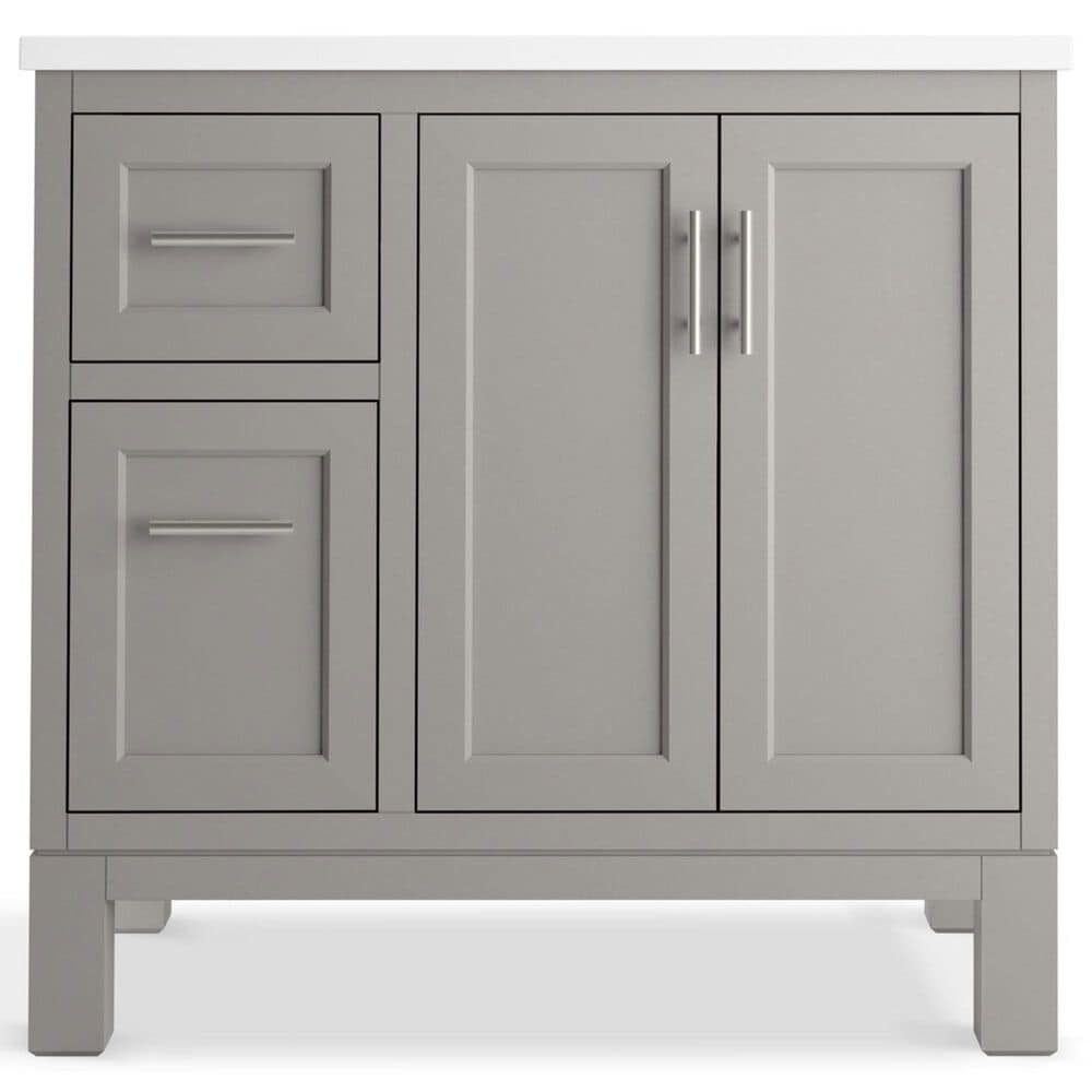 Kohler Quo 36&quot; Single Bathroom Vanity in Mohair Grey with 3 cm Pure White Quartz Top and Oval Sink, , large