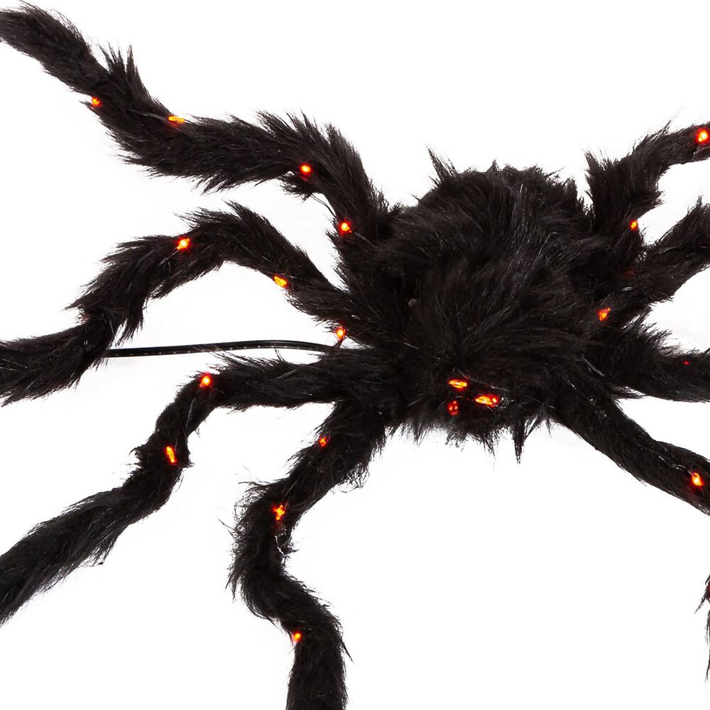 The Gerson Company 19.68&quot; Fuzzy Spider with Purple LED Lights in Black &#40;Set of 2&#41;, , large