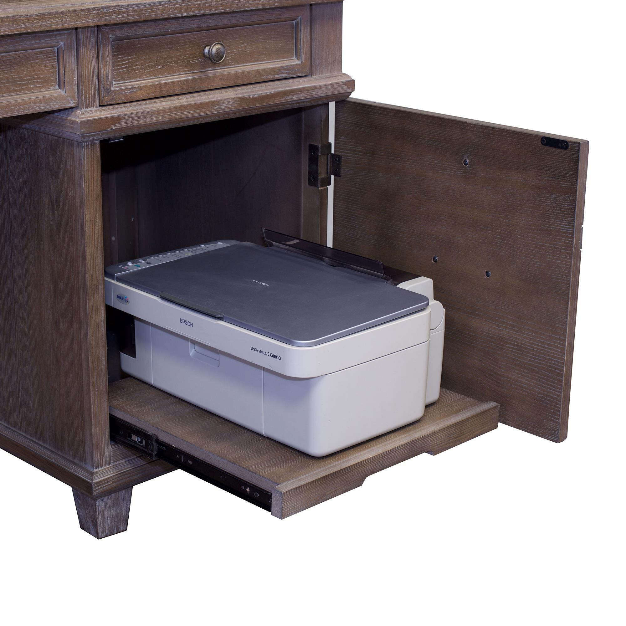 Wycliff Bay Carson Credenza Desk with Hutch in Weathered Dove NFM