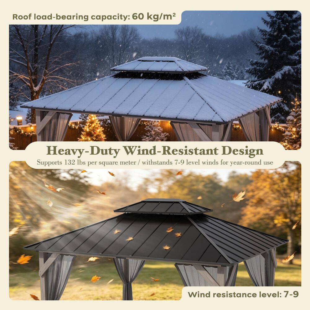 HOMLUX 12' x 14' Patio Hardtop Gazebo with Wood Posts in Light Gray, , large