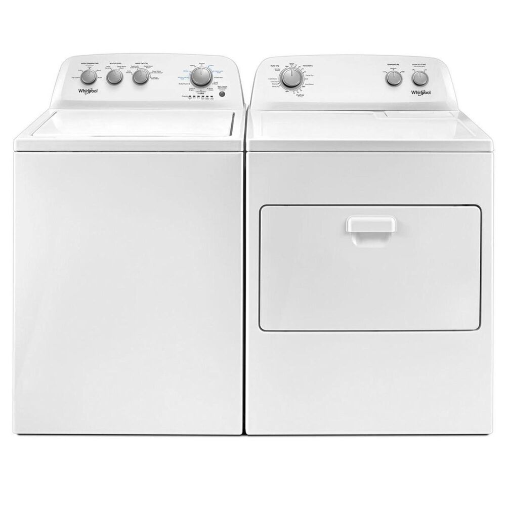 Whirlpool 3.9 Cu Ft Top Load Washer and 7 Cu Ft Front Load Gas Dryer in White, , large