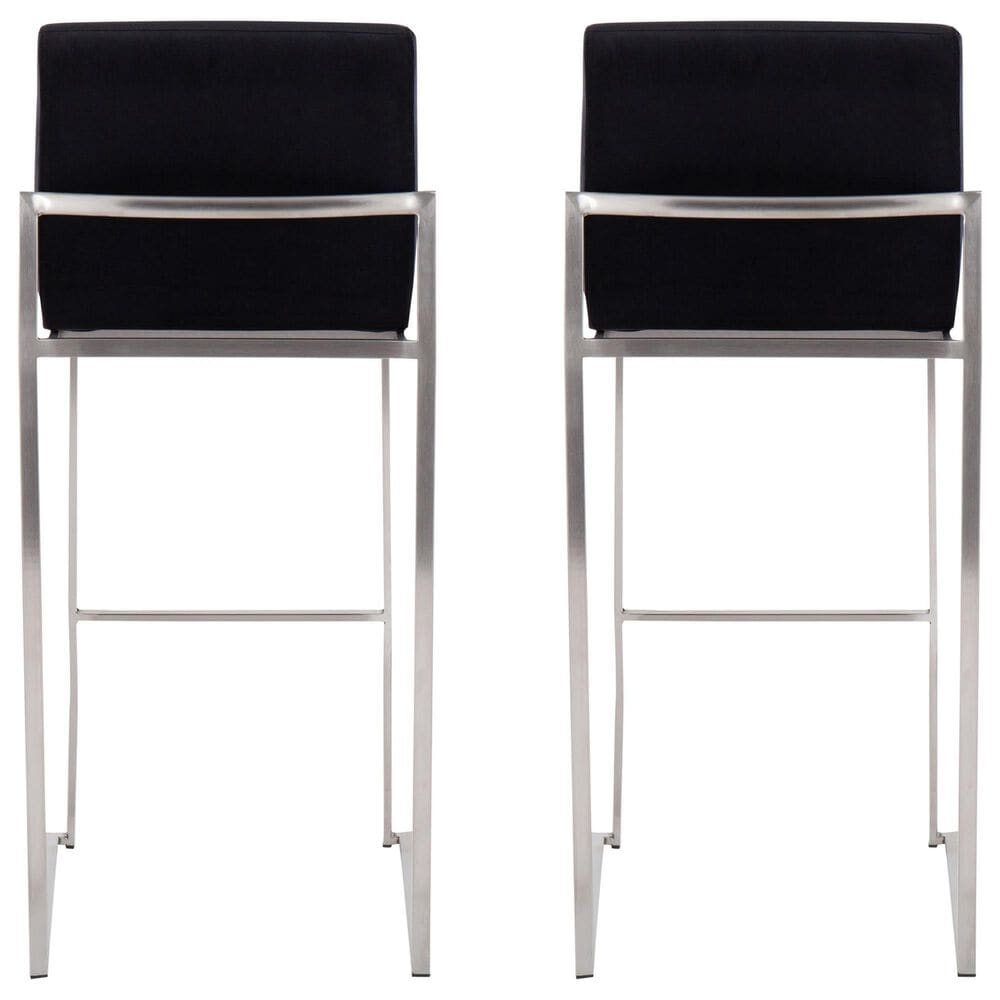 Lumisource Fuji High Back Barstool with Black Velvet in Stainless Steel &#40;Set of 2&#41;, , large