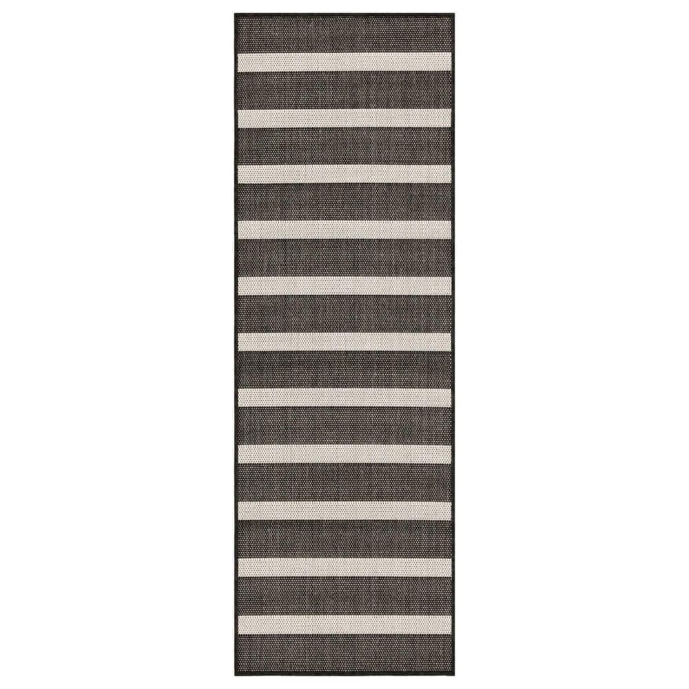 Nourison Positano POS03 Black and Ivory 2" x 6" Indoor/Outdoor Runner, , large