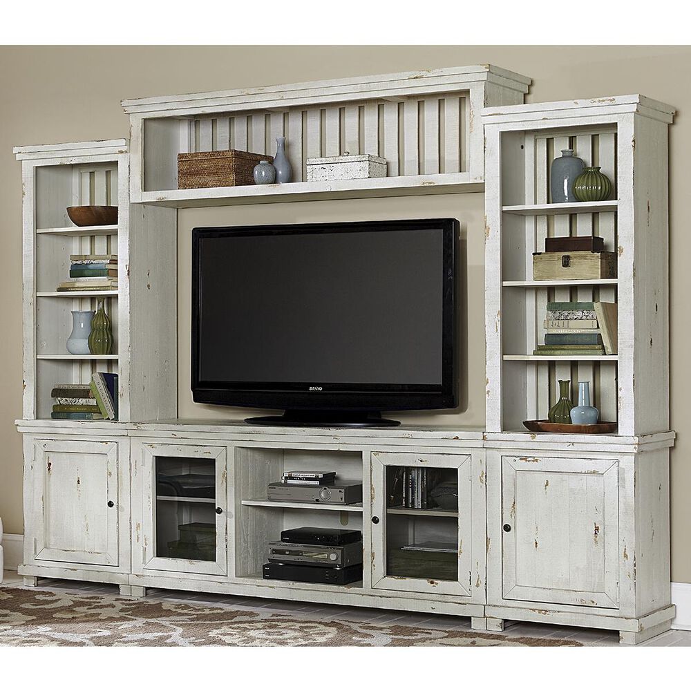 Hickory Point Willow 4-Piece Entertainment Center in Distressed White, , large
