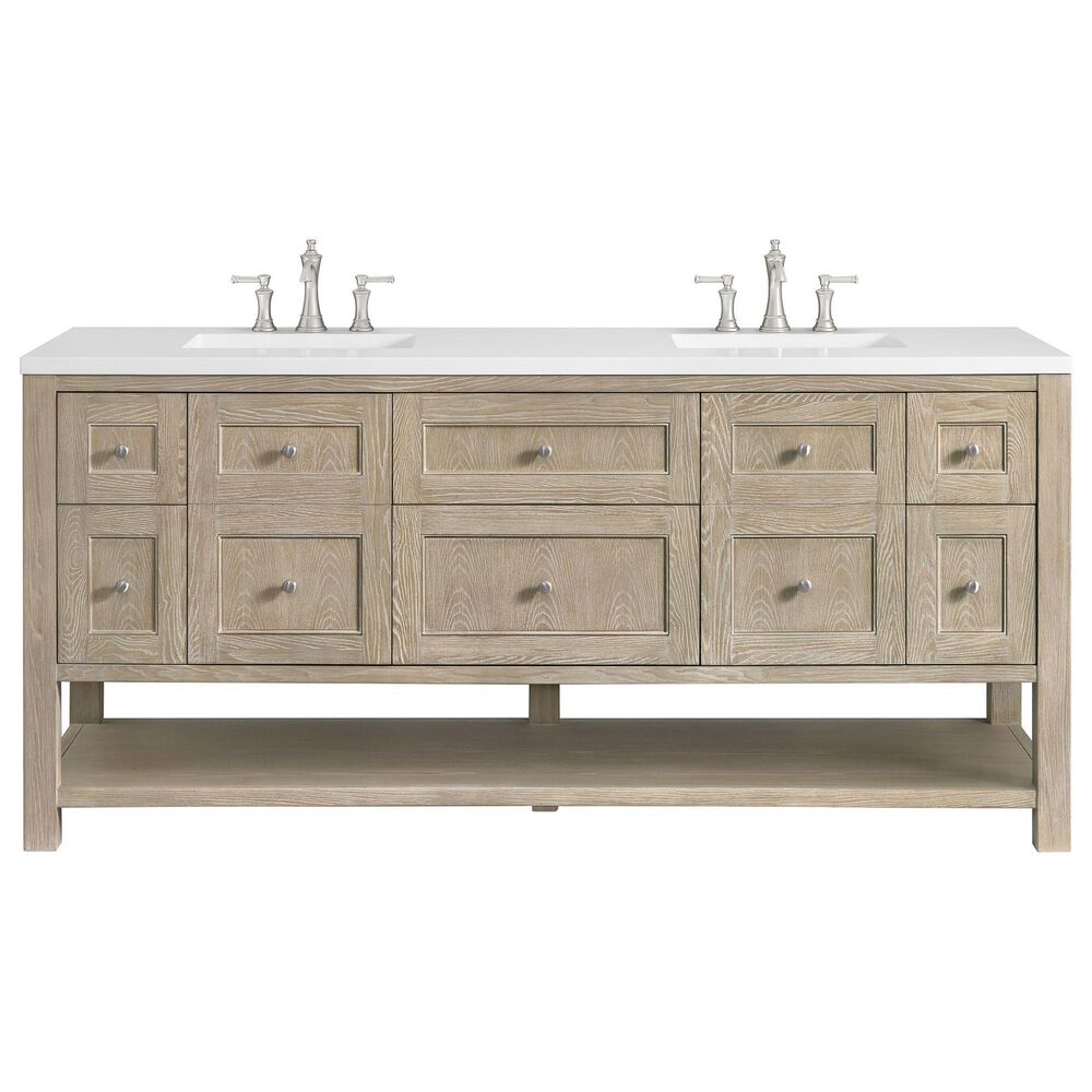 James Martin Vanities Breckenridge 72" Double Vanity in Whitewashed Oak with 3 cm White Zeus Quartz Top, , large
