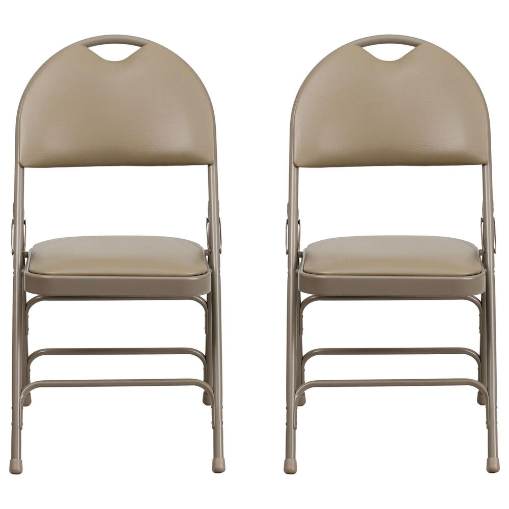 Flash Furniture Hercules Vinyl Seat and Back Folding Chair in Beige