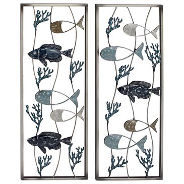 Maple and Jade 29" x 11" Wall Decor in Silver, Blue and Aquamarine (Set of 2), , large