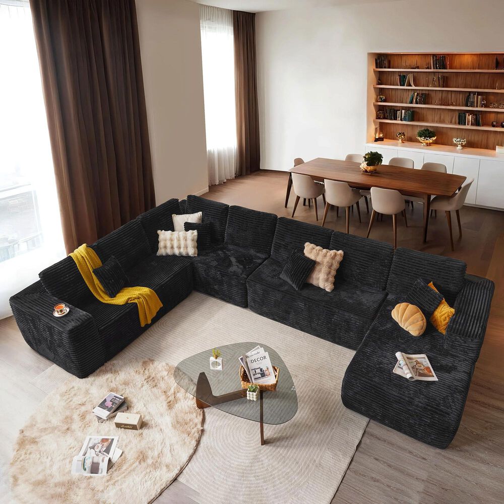 Noviland HOMLUX 4-Piece Mod U-Sectional with Chaise in Black, , large