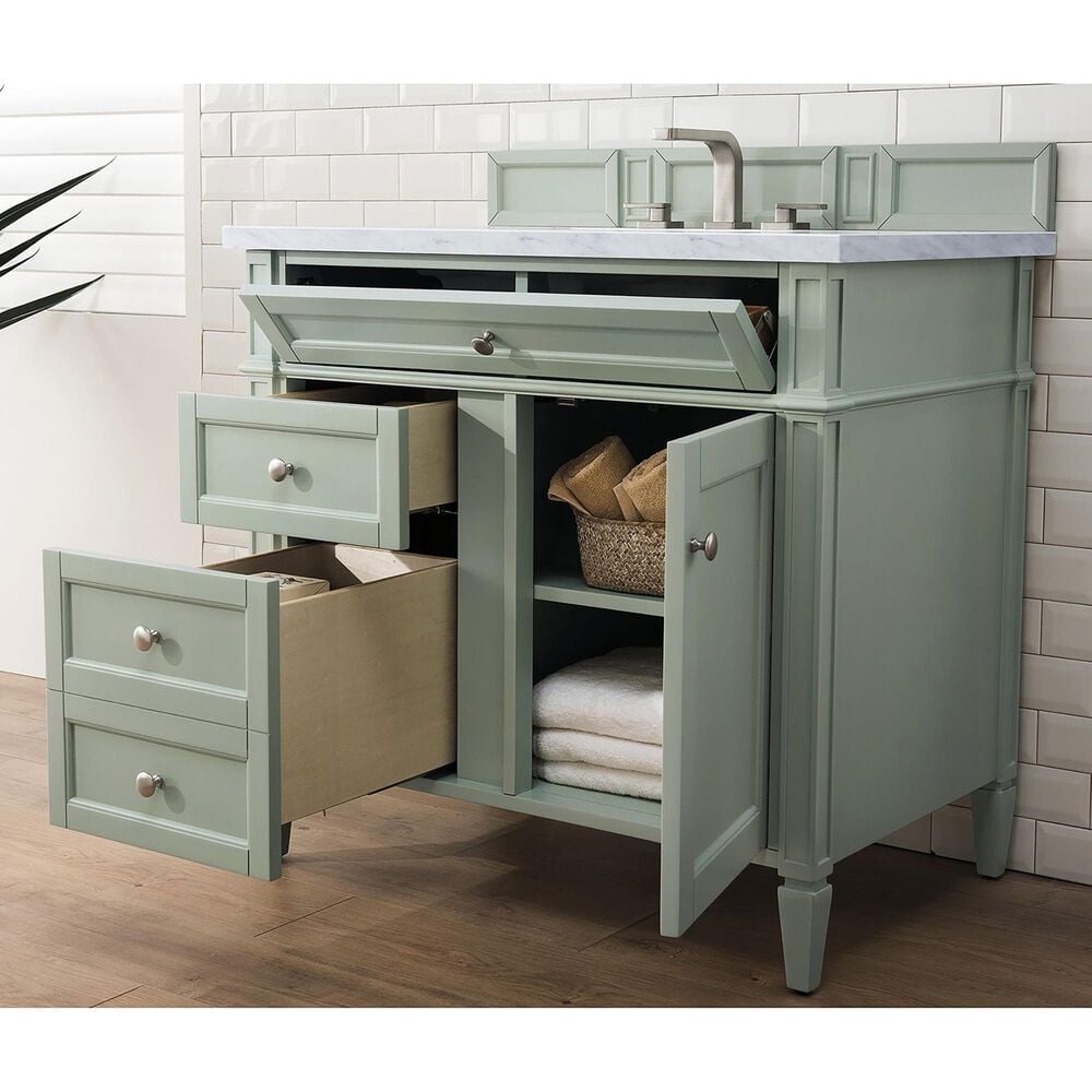 James Martin Vanities Brittany 36&quot; Single Bathroom Vanity in Sage Green with 3 cm Eternal Jasmine Pearl Quartz Top and Rectangular Sink, , large
