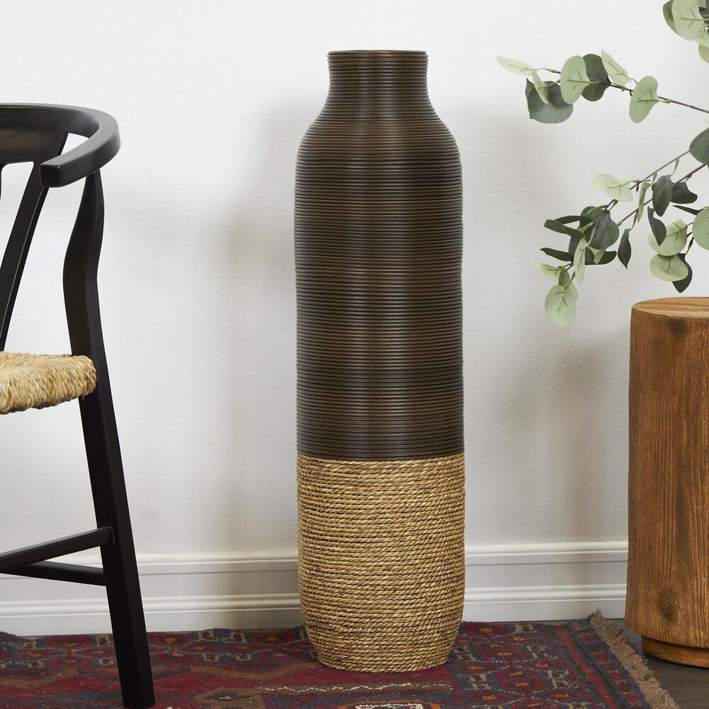 Maple and Jade 32&quot; Seagrass Handmade Decorative Vase in Dark Brown and Light Brown, , large