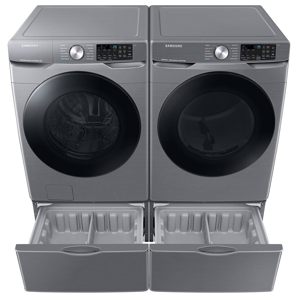 Samsung Appliance 4.5 Cu. Ft. Front Load Washer and 7.5 Cu. Ft. Electric Dryer Laundry Pair with Pedestal in Platinum, , large