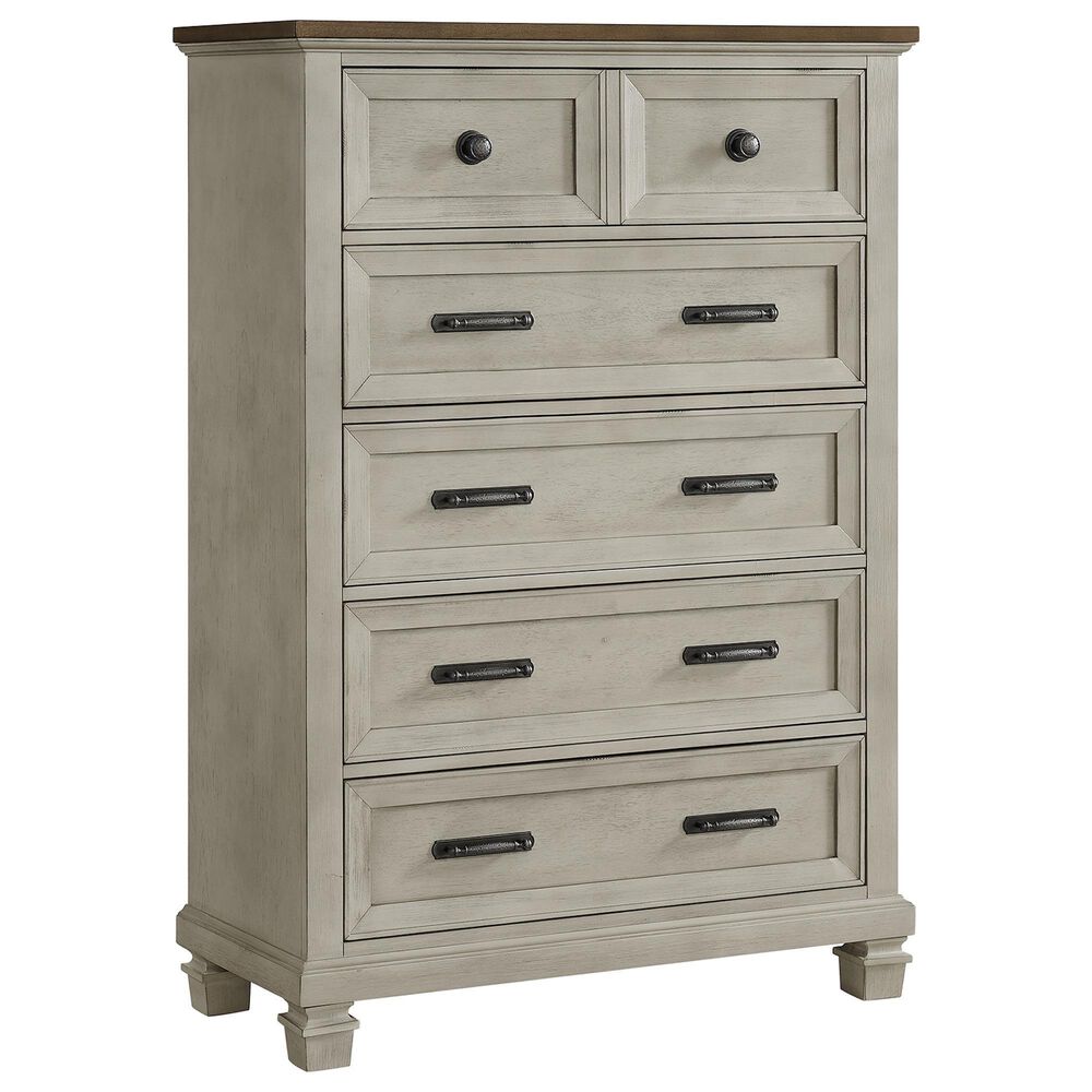 Mayberry Hill Farmington 5-Piece King Panel Bedroom Set in Medium Brown and Washed Stone, , large