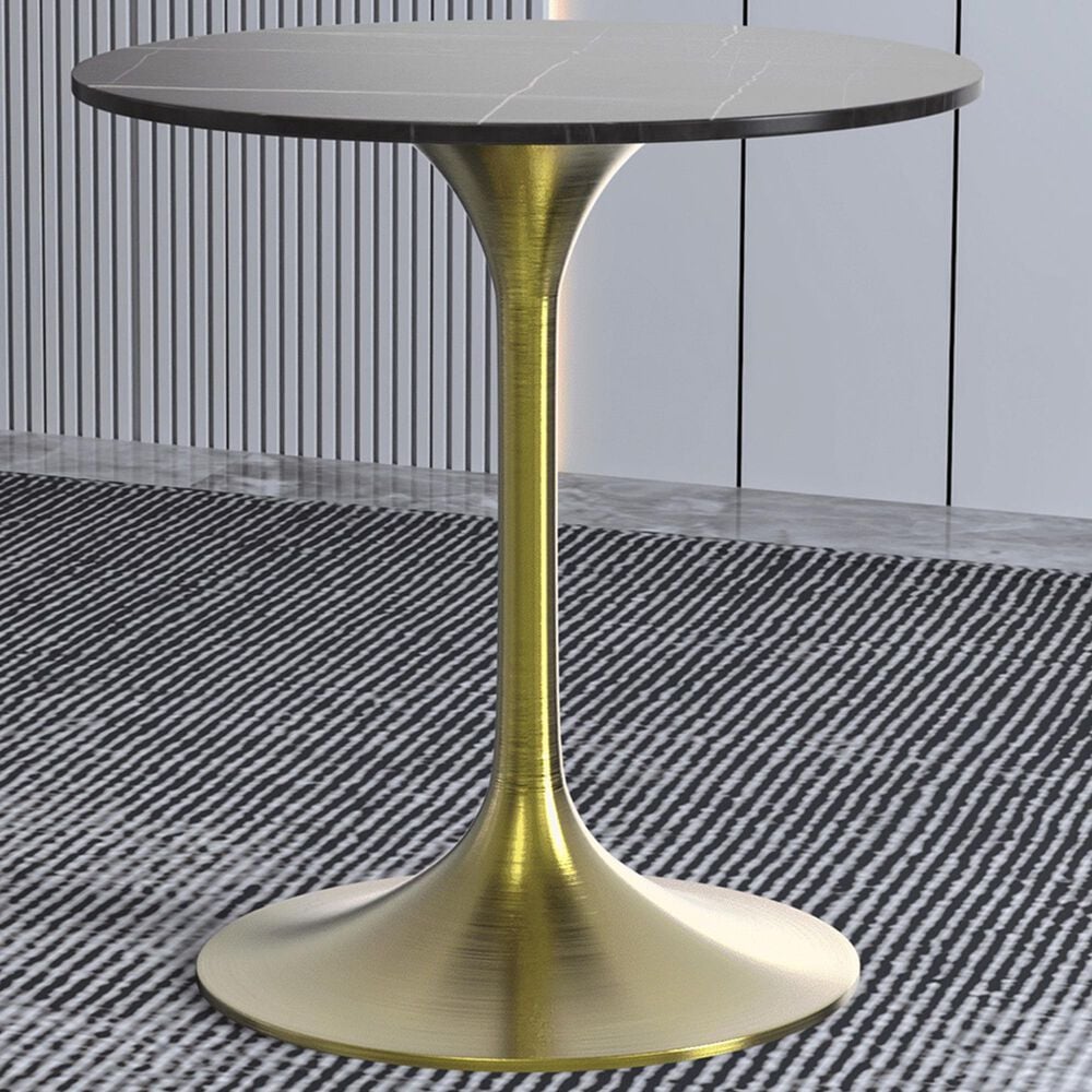 Leisuremod LeisureMod Verve Collection 27 Round Dining Table, Brushed Gold Base with Sintered Stone Black Top, , large