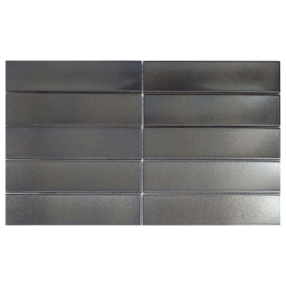 Emser Kaizen Pewter 2" x 8" Rectangle on 9" x 15" Satin Porcelain Mosaic Sheet, , large
