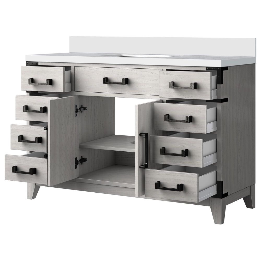 Lexora Home Laurel 48&quot; Single Bathroom Vanity in White Oak with White Quartz Top and Rectangular Sink, , large