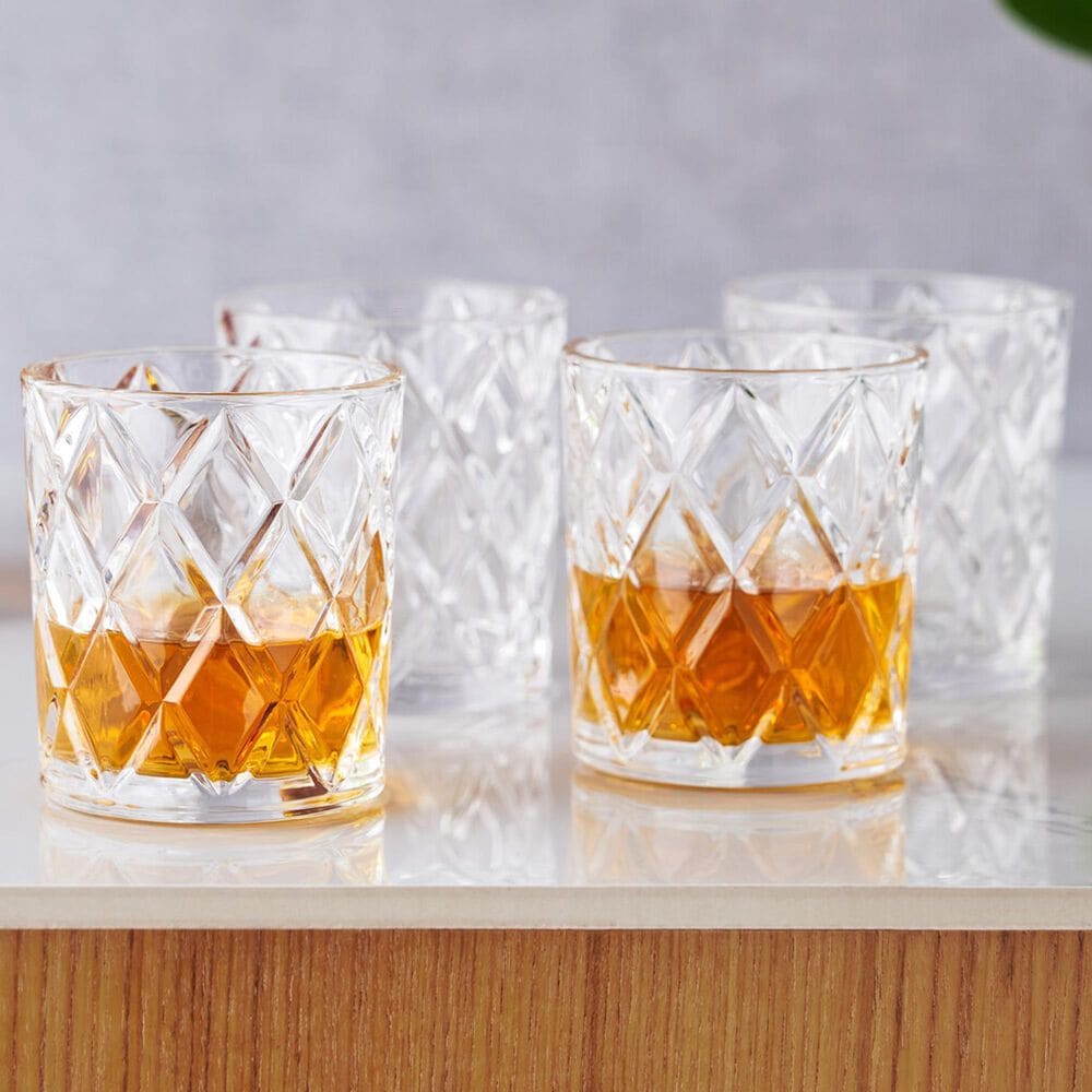 True Brands Scotch Diamond Cut Tumbler Glasses in Clear &#40;Set of 4&#41;, , large