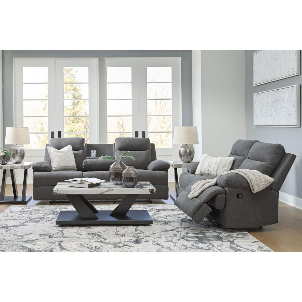 Ashley Side-Swipe Manual Reclining Loveseat in Charcoal, , large