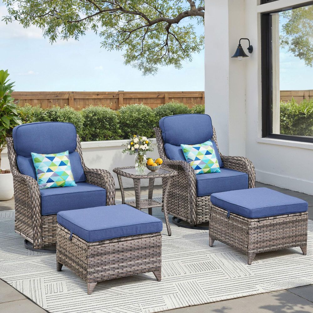 Sunwell Garden Patio Ottoman in Navy (Set of 2), , large