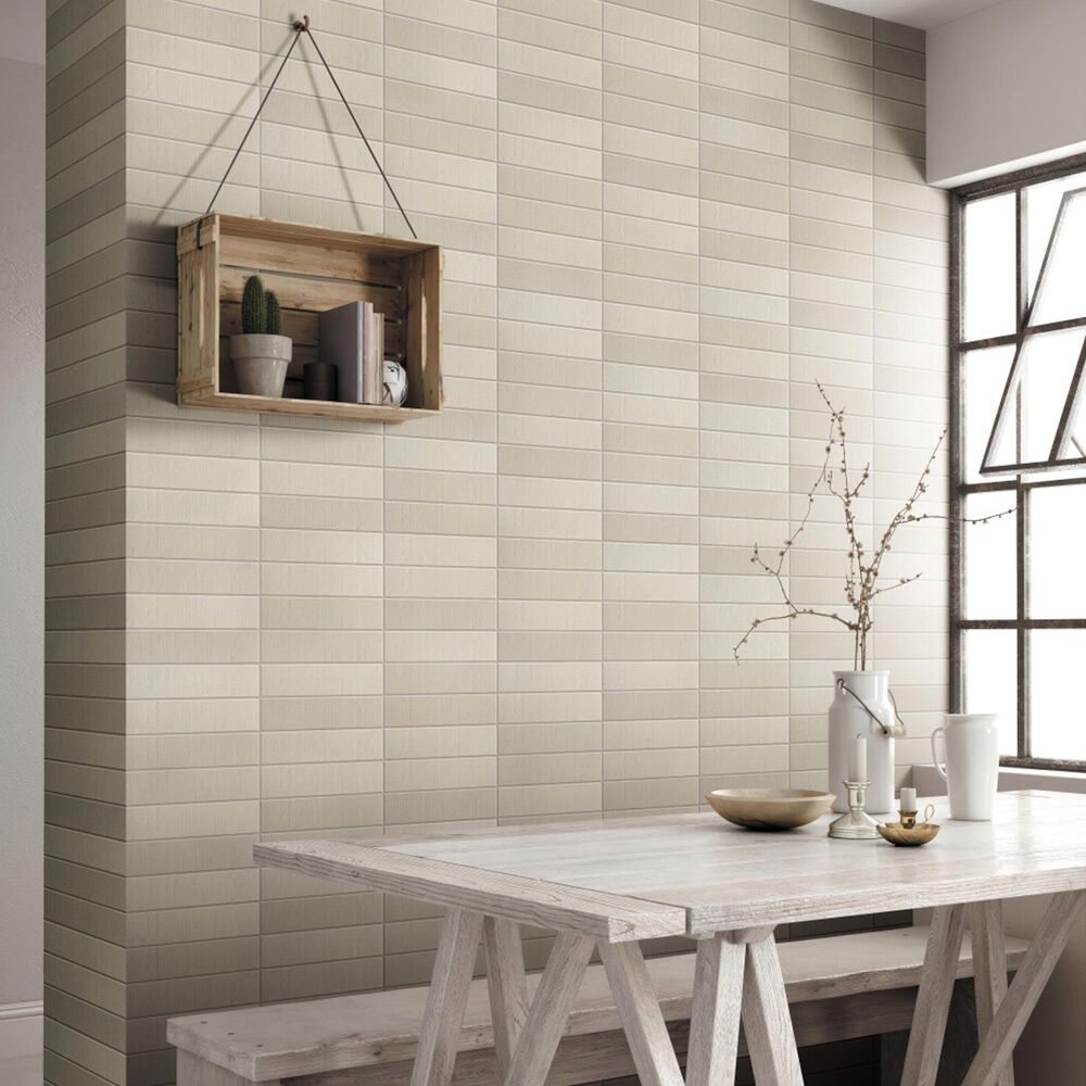 Emser Ikigai Chalk 1" x 7" Stacked on 10" x 14" Matte Porcelain Mosaic Sheet, , large