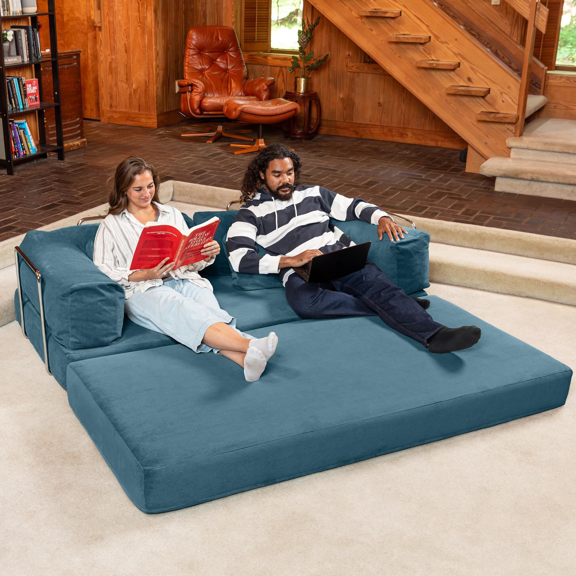 Jaxx Unsofa Stationary Loveseat in Aqua Blue