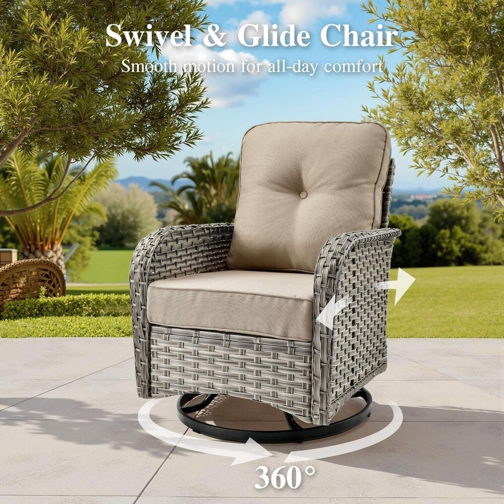 HOMLUX 8-Piece Patio Conversation Set with Fire Pit Table in Beige, , large
