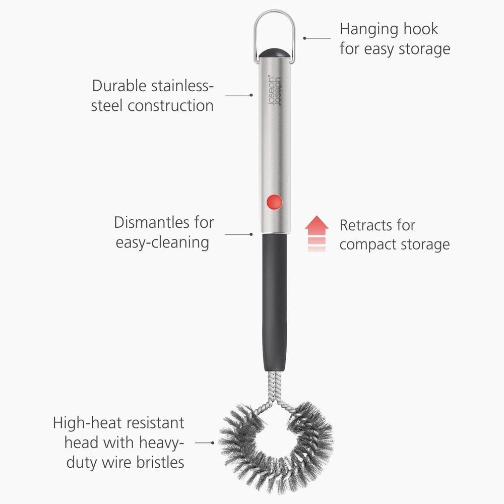 Joseph Joseph GrillOut BBQ Cleaning Brush with Retractable Head in Stainless Steel and Black, , large