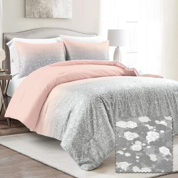 Triangle Home Fashions Glitter Ombre 3-Piece Full/Queen Metallic Print Comforter Set in Blush and Gray, , large