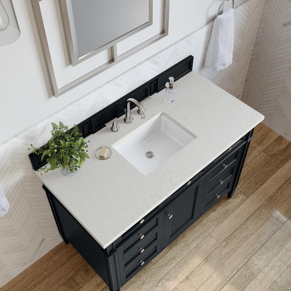 James Martin Vanities Brittany 48&quot; Single Bathroom Vanity in Black Onyx with 3 cm Lime Delight Quartz Top and Rectangular Sink, , large
