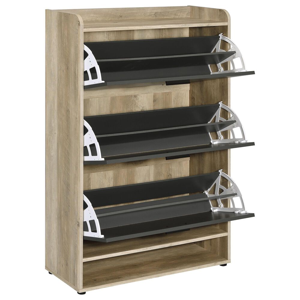 Pacific Landing Denia 3-Tier Shoe Storage Cabinet in Antique Pine and Grey, , large