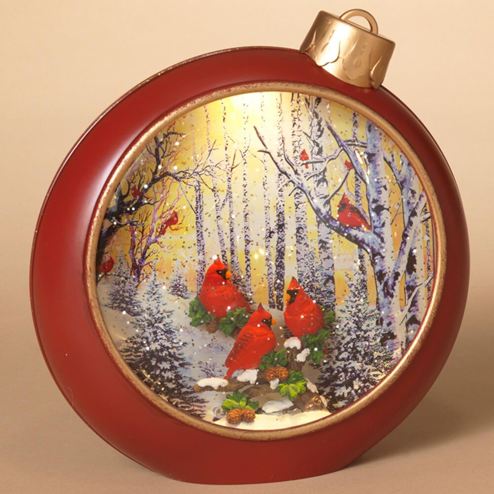 The Gerson Company 8.3&quot;H Battery-Operated Lighted Holiday Cardinal Scene Musical Spinning Water Globe in Red and Gold, , large