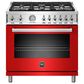 Bertazzoni 36" All Gas Range with 6 Brass Burners in Rosso, , large