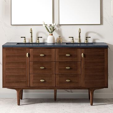 James Martin Vanities Amberly 60" Double Bathroom Vanity in Walnut with 3 cm Charcoal Soapstone Quartz Top and Rectangular Sinks, , large