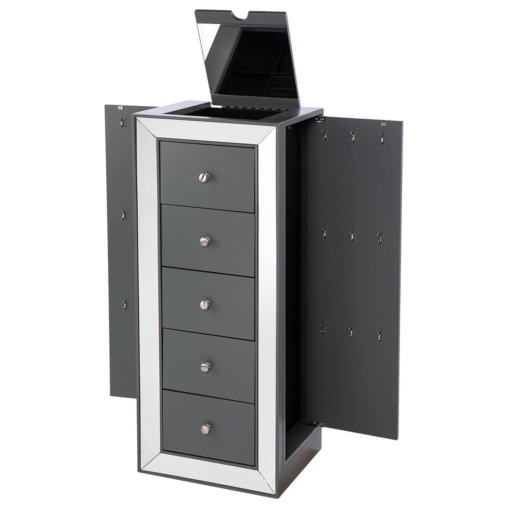 Southern Enterprises Wanley 5 Drawer Jewelry Armoire in Gray