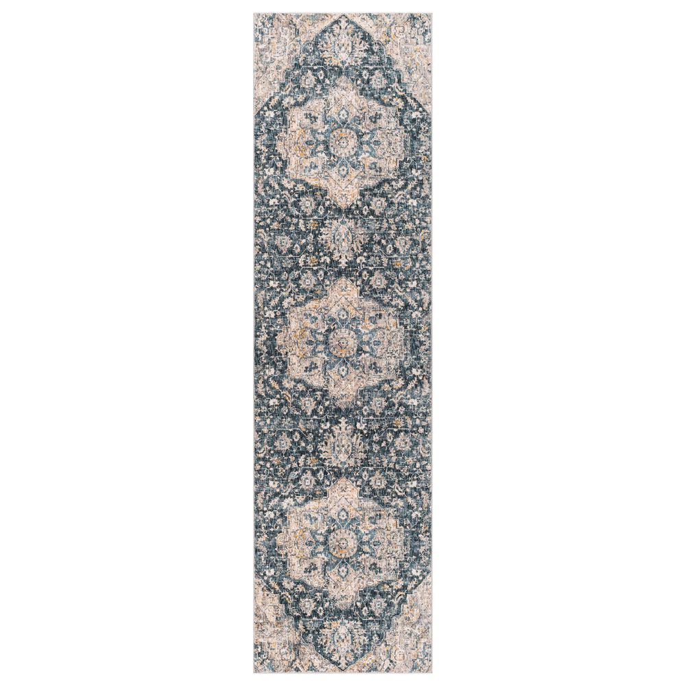 Surya Cardiff CDF-2307 Deep Teal, Blue, Light Gray, Medium Gray, Charcoal and Camel 2&#39;7&quot; x 7&#39;3&quot; Runner, , large