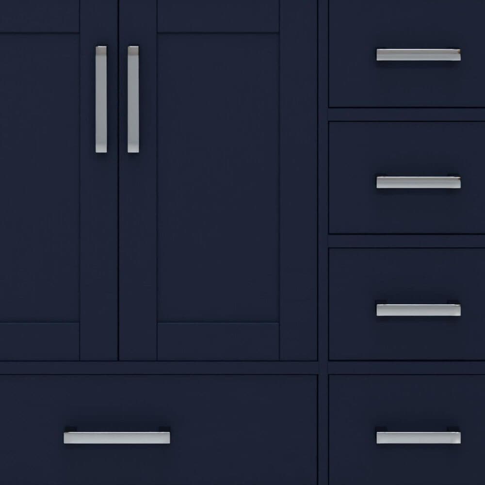 Lexora Home Jacques 36" Left Offset Single Bathroom Vanity in Navy Blue with 2 cm White Carrara Marble Top and Rectangular Sink, , large