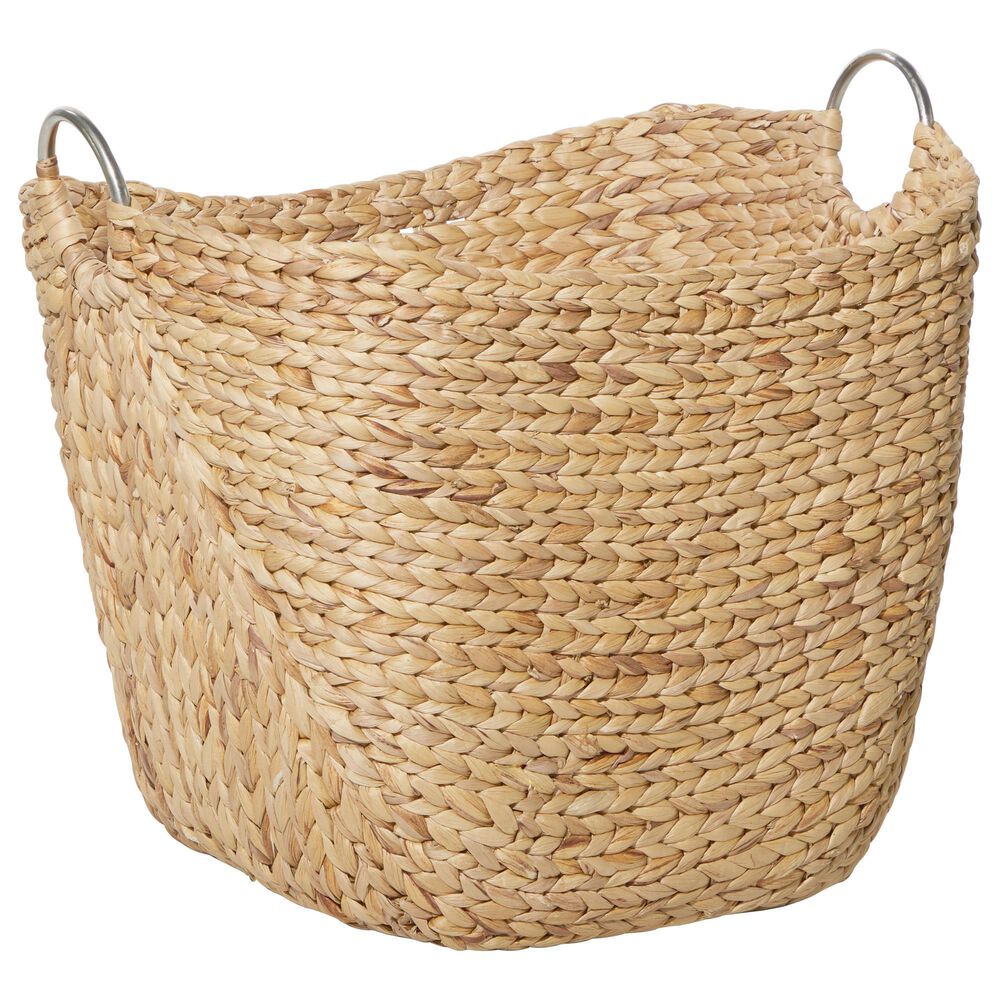 Maple and Jade Large Woven Storage Basket with Ring Metal Handles in Brown, , large