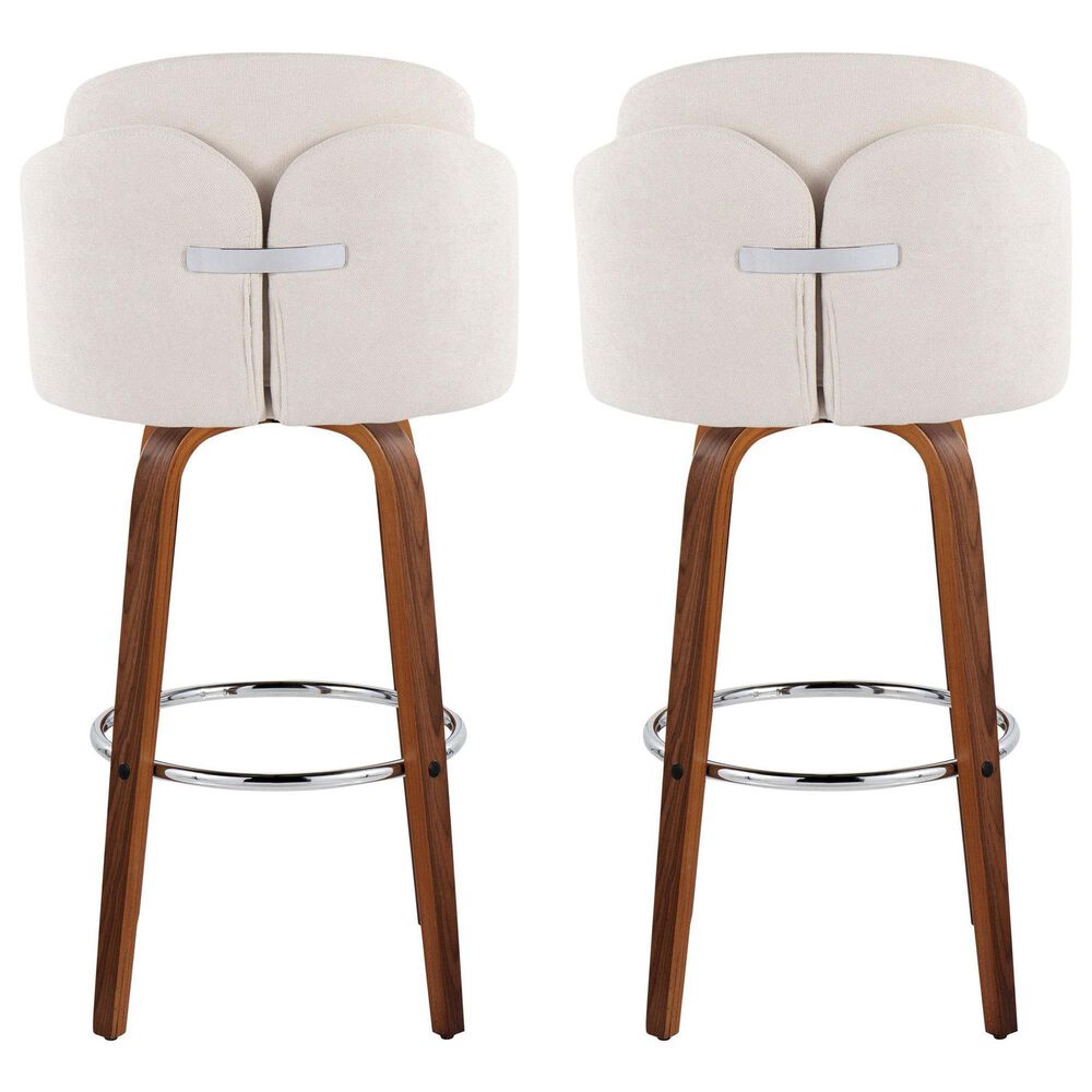 LumiSource Dahlia Swivel Bar Stool with Cream Fabric Upholstery in Walnut and Chrome (Set of 2), , large