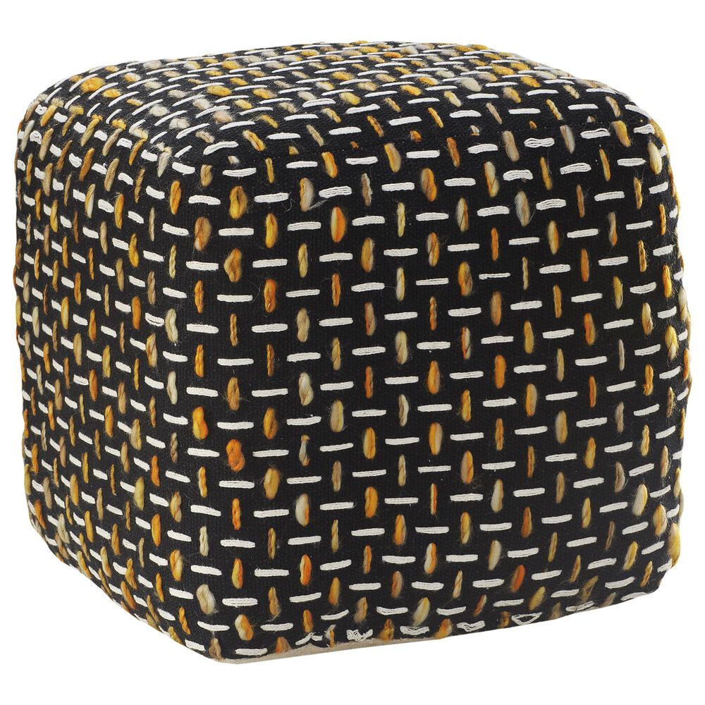 LR Home 16" Square Pouf in Black and Gold, , large