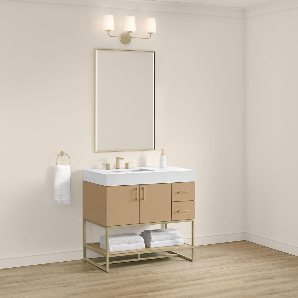 37B Mauri 36" Single Bathroom Vanity with Metal Base in Warm Oak with High-Profile 4" White Composite Stone Top, , large