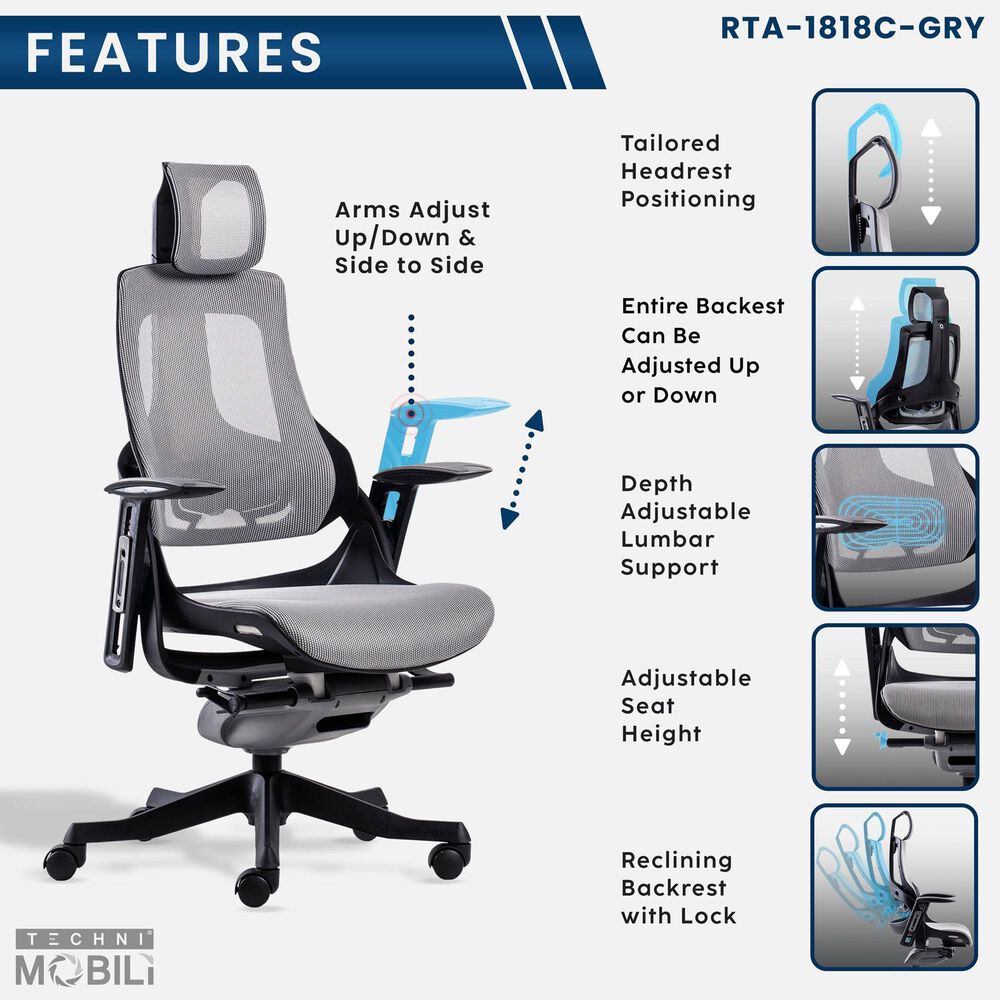 Rta Products Llc LUX Ergonomic Executive Chair in Grey, , large