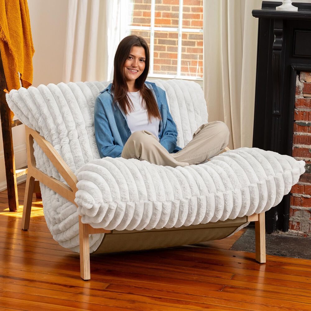 Jaxx Saxx Mondo Fur Bean Bag Lounge Chair in Ivory, , large